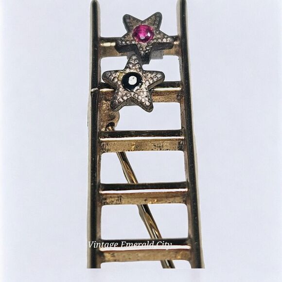 Mary Kay Gold Tone Metal Ladder to Success 2 Stars Brooch Vtg Bohemian Pin Pink - Picture 11 of 11
